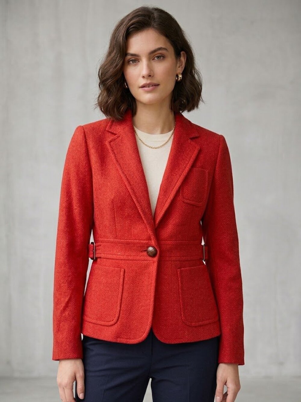 J. Crew Wool Herringbone Print Single Button Blazer Jacket in Red Size 6